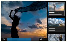 Video gallery with right playlist, large preview thumbnail