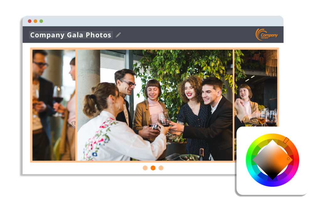 A gallery slideshow with branding options such as logo insertion and colour wheel