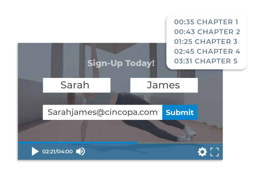 Lead generation form, call-to-actions and chaptering on a video player